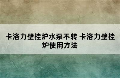 卡洛力壁挂炉水泵不转 卡洛力壁挂炉使用方法